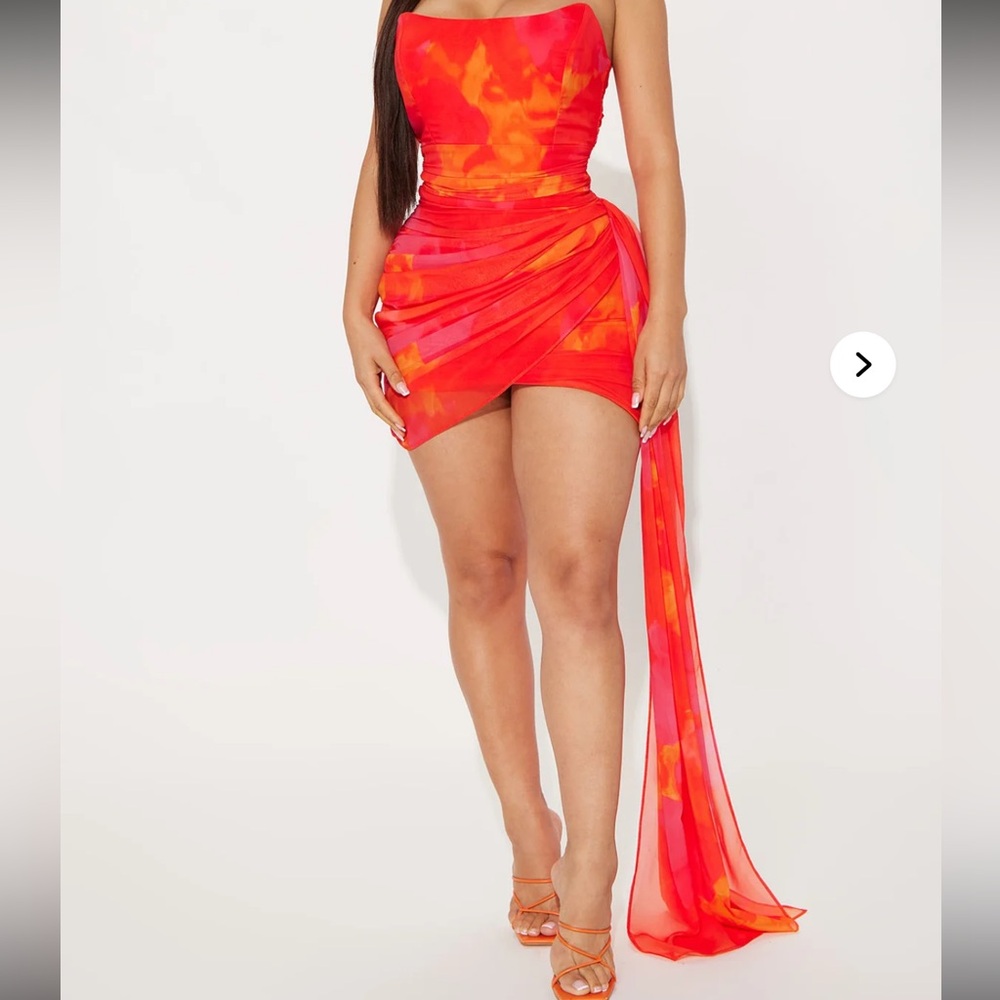 Fashion Nova Summer Skies Draped Mini Dress - Orange/combo